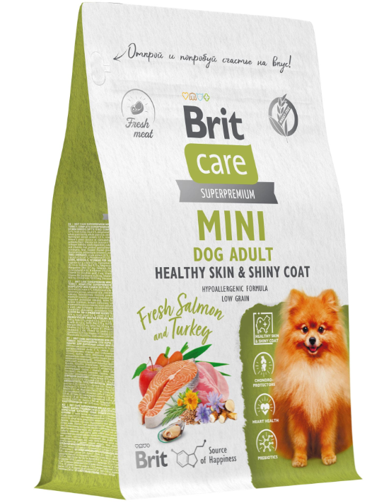 Корм BRIT CARE Mini Skin&amp;Shiny Coat с индейкой для собак малых пород