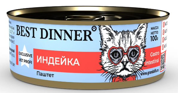 Консервы Best Dinner Exclusive Vet Profi Gastro Intestinal для кошек, Индейка с рисом, 100 г