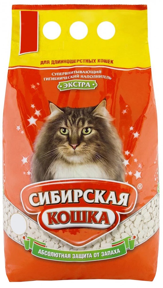 Наполнитель Сибирская кошка Экстра для длинношерстных кошек, гигиенический, супервпитывающий, 3 л, 2.16 кг