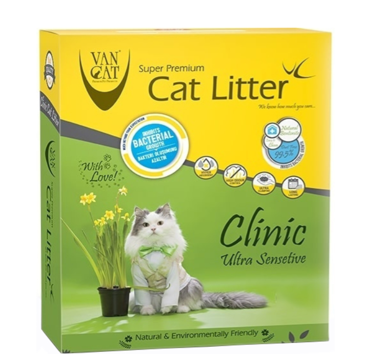 Van Cat Clinic Ultra Sensitive Комкующийся наполнитель с Антибактериальным эффектом, (коробка) 6 л, 5,1 кг