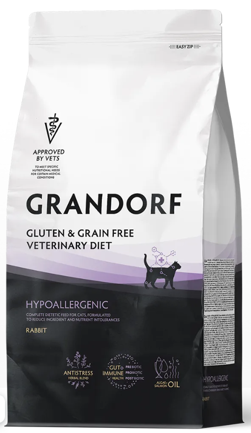 Корм Grandorf VET HYPOALLERGENIC применяемый при пищевой аллергии или пищевой непереносимости для кошекn