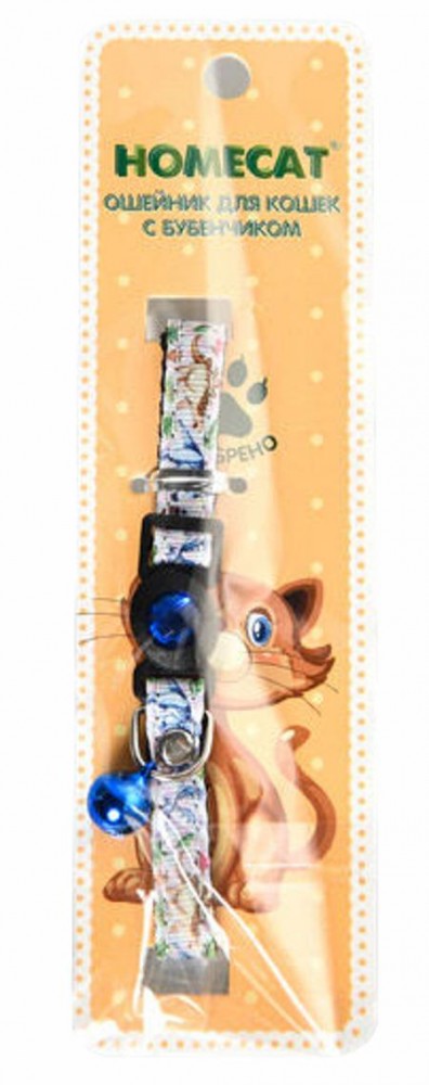 Homecat ошейник с бубенчиком для кошек, цветы, синий, 20 - 30 см