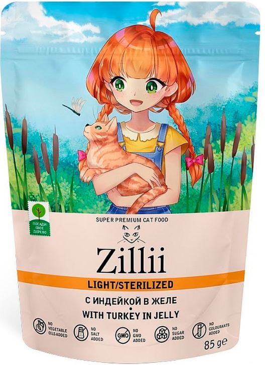 ZILLI Sterilized/Light Индейка в желе пауч для кошек 85гр