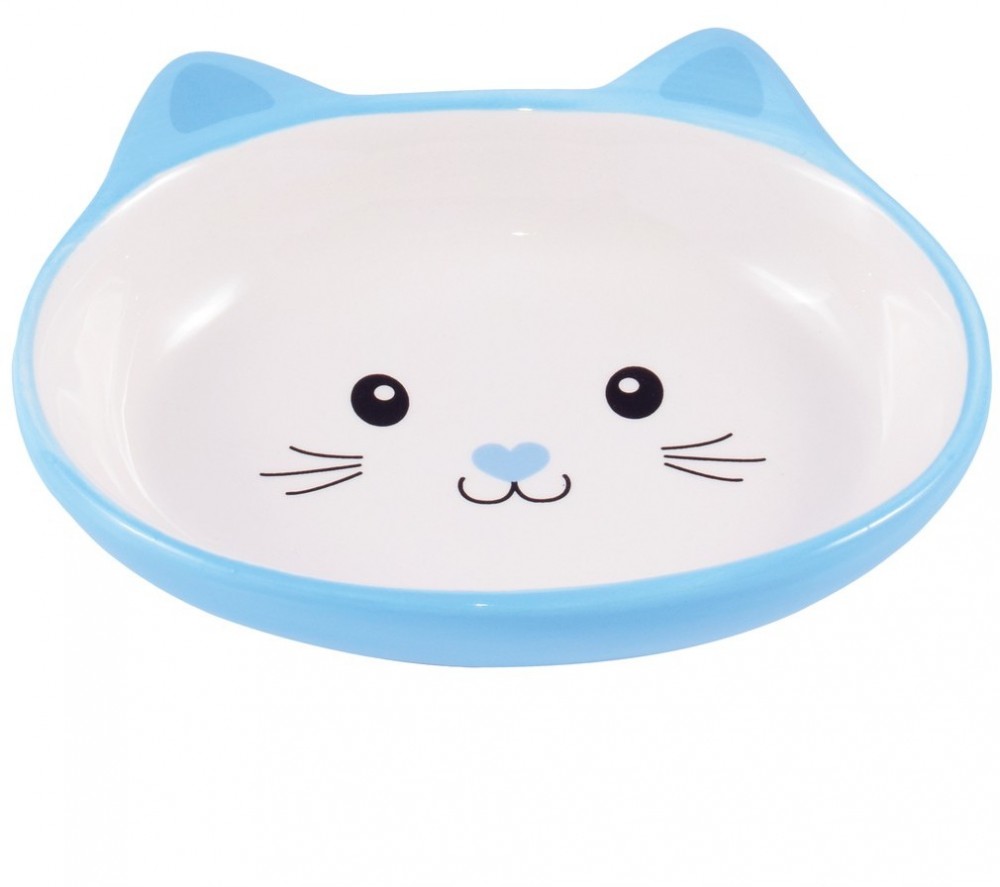 Миска Mr.Kranch керамическая для кошек Мордочка кошки 160 мл голубая