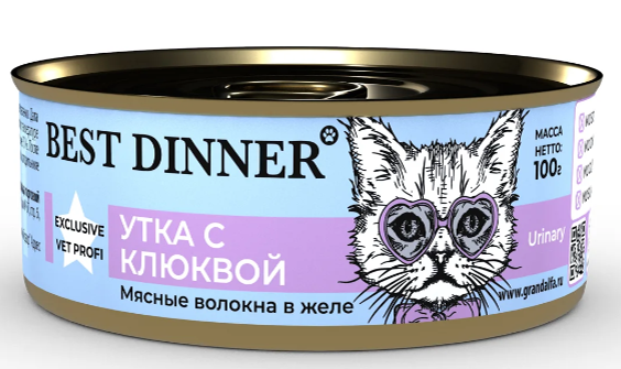 Консервы Best Dinner Exclusive Vet Profi Urinary консервы для кошек, утка с клюквой, 100 г