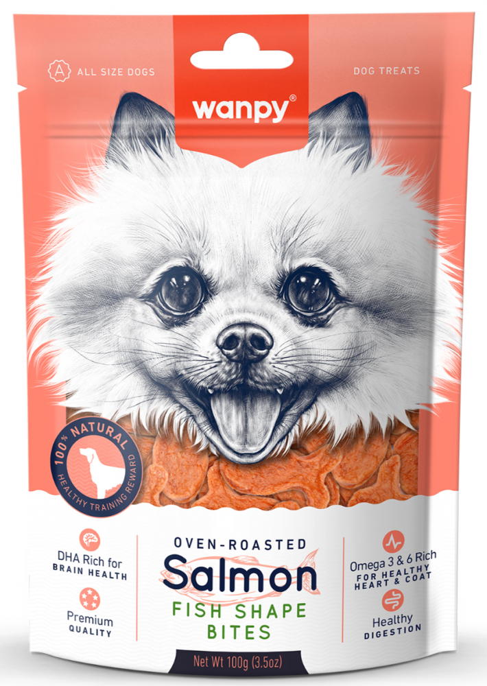Wanpy Dog лакомые кусочки из нежного лосося в форме рыбок 100 г