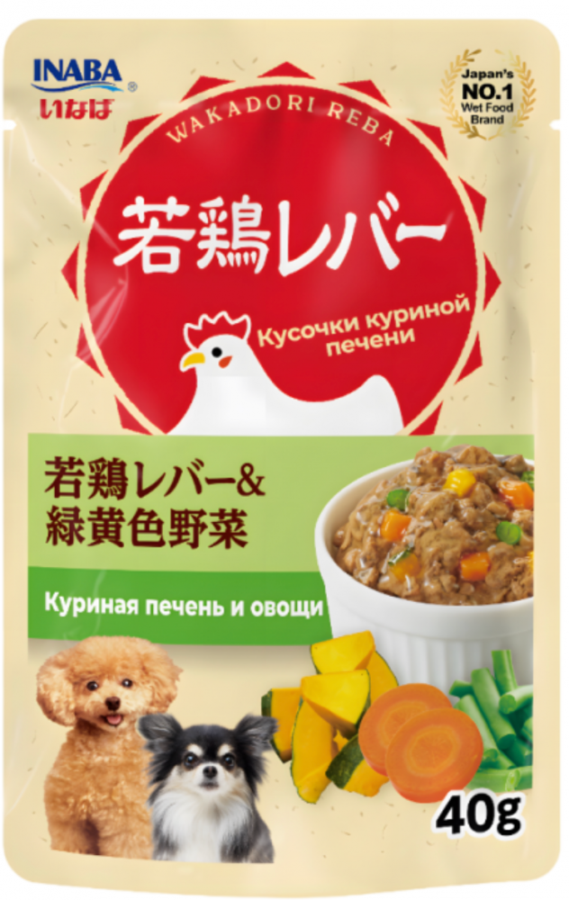 INABA Влажный корм для собак Wakadori reba Куриная печень и овощи пауч 40г