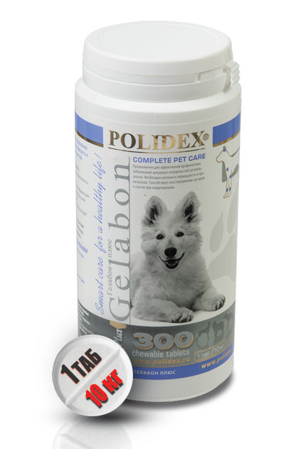 Polidex Gelabon plus витамины для профилактики и лечения заболеваний опорно-двигательного аппарата для собак, 300 таб. (1 таб. на 10 кг массы тела), 317 г