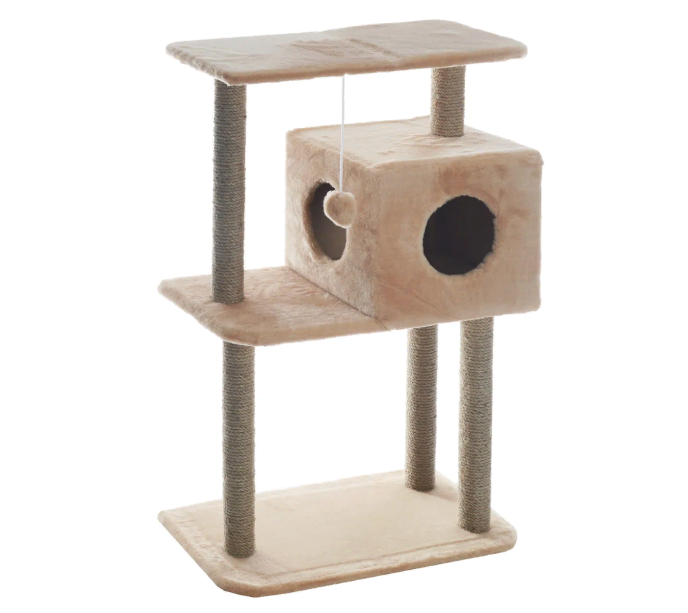 Когтеточка для кошек Меридиан  квадратный, трехэтажный, с полкой , цвет в ассортименте 650х360х1050 см