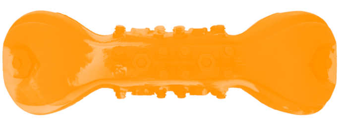 Игрушка Mr.Kranch для собак Гантель дентальная с пищалкой 22 см оранжевая с ароматом бекона