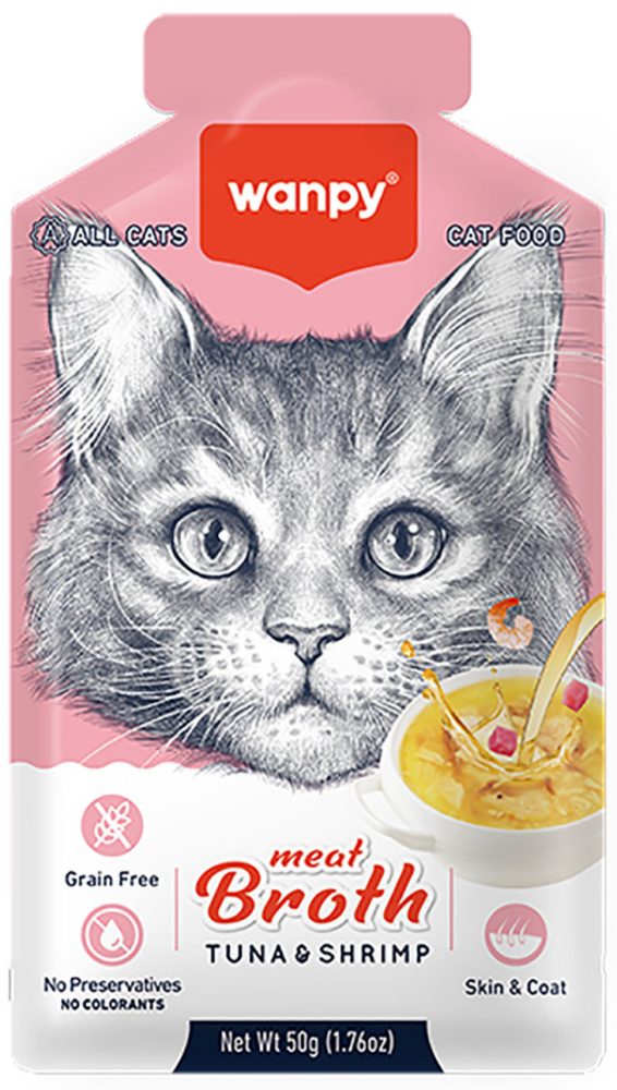 Консерва Вампи кет Паучи Бульон с тунцом и креветкой для кошек: БУЛЬОН 50 г