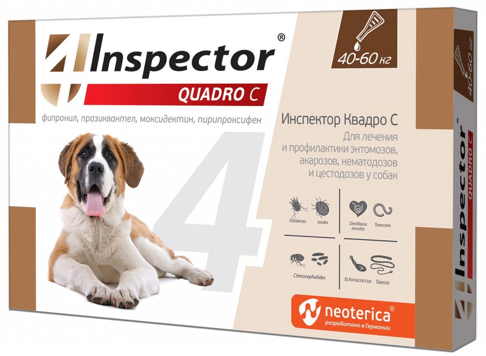 Inspector (Neoterica) Quadro капли для собак 40-60 кг, от блох, клещей и гельминтов