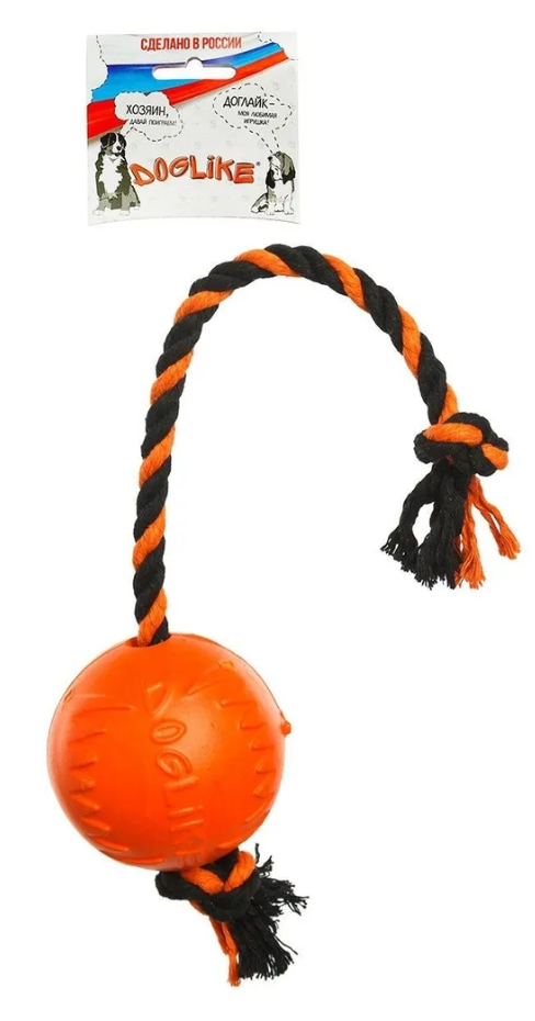 Игрушка для животных Doglike Мяч для собак с канатом, Большой, (оранжевый) диаметр 10 см