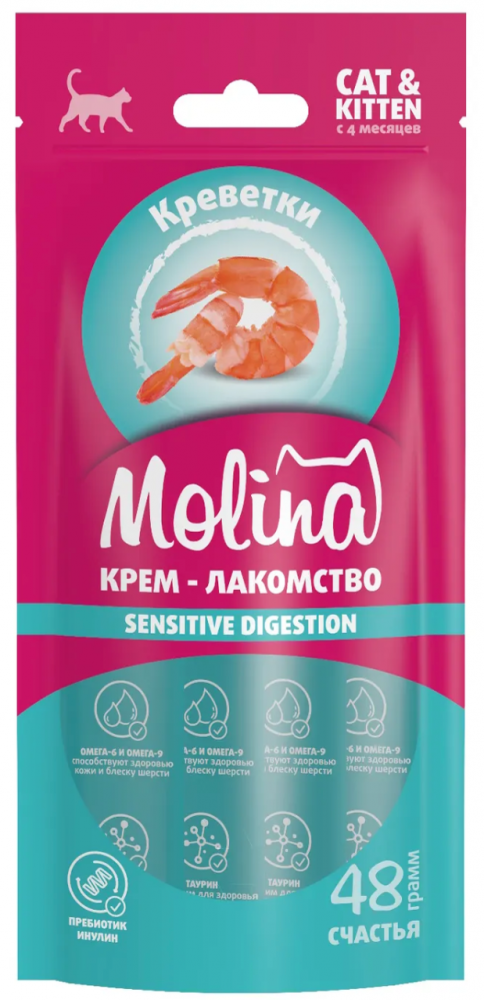 Крем-лакомство Molina с лососем вывод шерсть для кошек 48 г