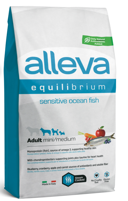 Корм Alleva Equilibrium Sensitive Adult Mini &amp; Medium Ocean Fish для собак малых и средних пород, с океанической рыбой, 2 кг