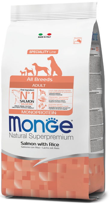Корм сухой Monge Dog Adult Salmon &amp; Rice корм для собак всех пород лосось с рисом