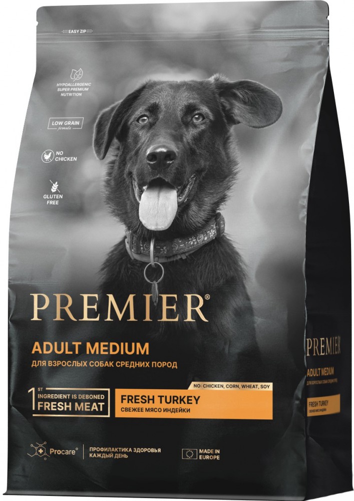 Корм Premier Medium Turkey (низкозерновой) для собак средних пород, с индейкой