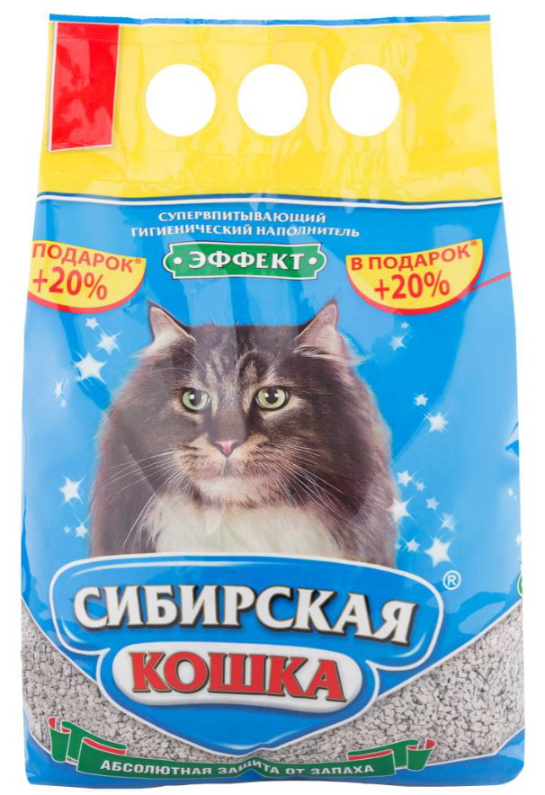 Наполнитель Сибирская кошка Эффект для кошачьих туалетов, супервпитывающий, гигиенический, 3 л, 1.7 кг