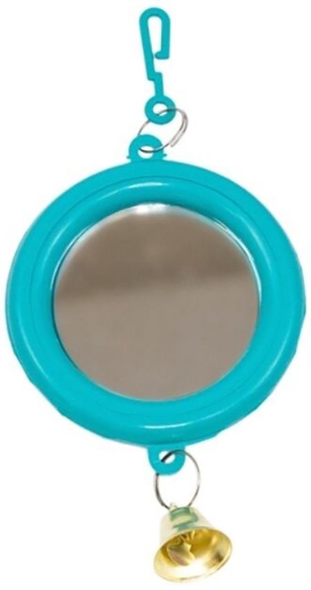 Homepet Зеркало для птиц, с колокольчиком круглое малое, бирюзовое, 8х16.5 см