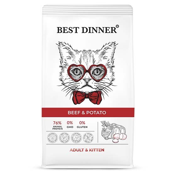 Корм для Best Dinner Adult &amp; Kitten Beef &amp; Potato для котят с 1 месяца и взрослых кошек. Говядина и Картофель 400 г