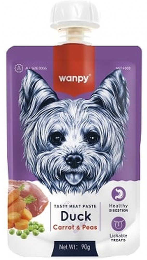 Wanpy Dog Лакомство для собак Мясной мусс из утки и моркови с горохом 90 г