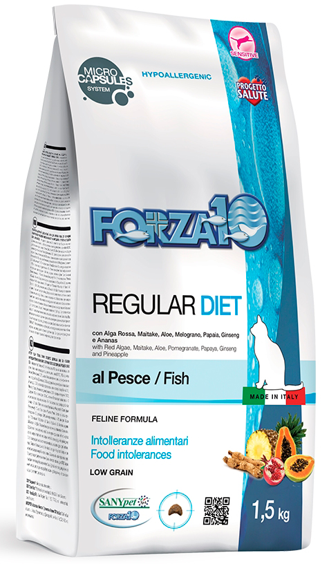 Корм сухой для кошек Forza10 Regular Diet при аллергии и повышенной чувствительности к животным белкам с рыбой 1,5 кг