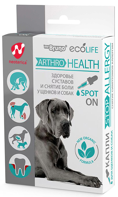 Mr.Bruno Ecolife Arthro Health Spot-On капли для здоровья суставов и снятия боли у щенков и собак, 10 мл