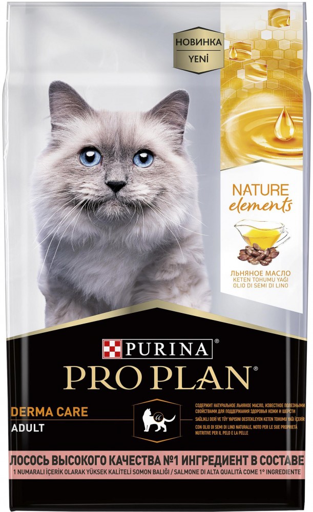 Корм для кошек PRO PLAN Nature Elements Derma Care для кошек, для здоровья кожи и шерсти, с лососем