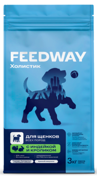 Корм Feedway Индейка и кролик  монопротеиновый полнорационный для ЩЕНКОВ всех пород