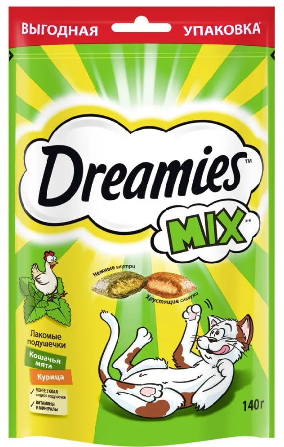 Лакомство для кошек Dreamies лакомые подушечки Микс Курица+мята 60 г