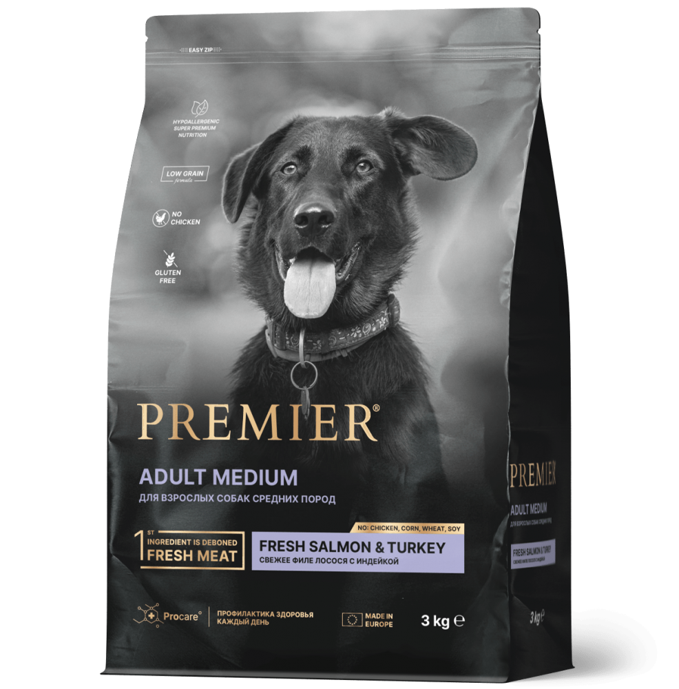 Корм Premier Dog Salmon&amp;Turkey ADULT Medium сухой корм с лососем и индейкой для взрослых собак средних пород