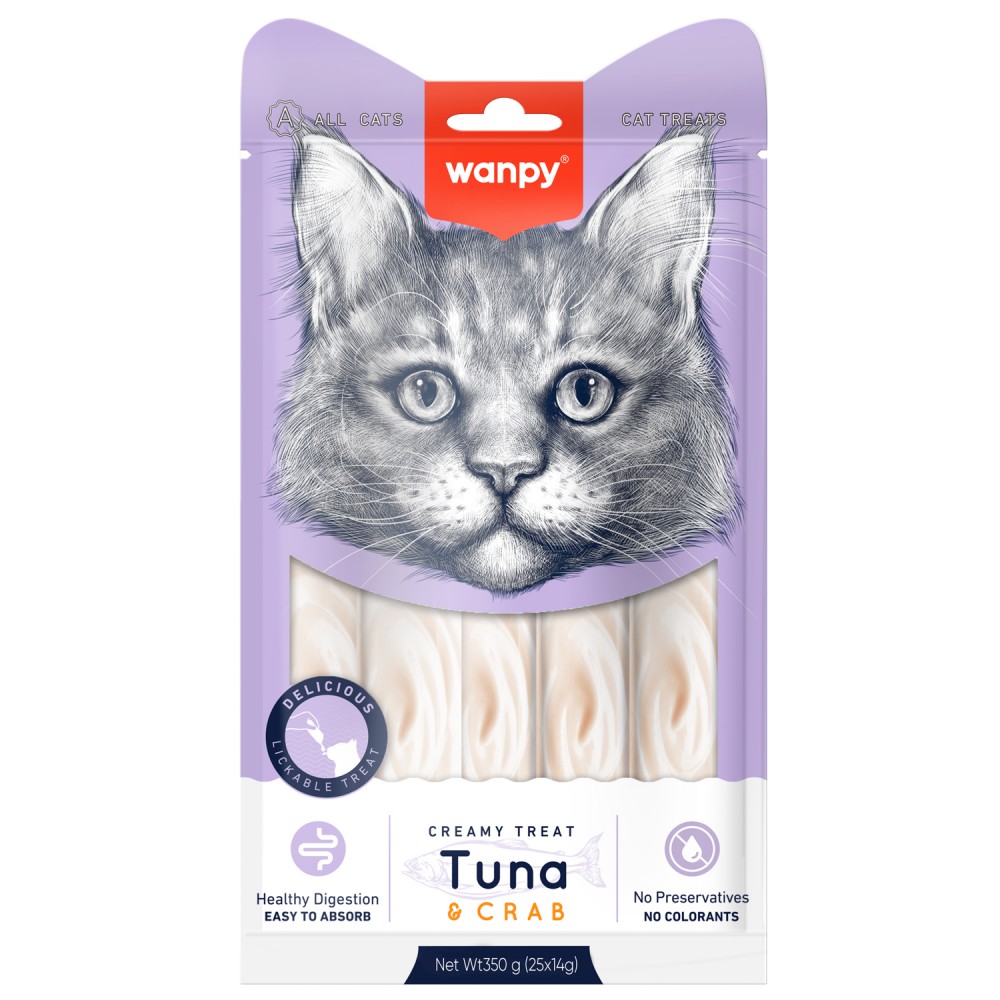 Wanpy Cat Лакомство для кошек &quot;нежное пюре&quot; из тунца и краба 25 шт х14 г