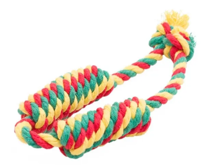 Игрушка для собак Сарделька канатная 2шт Dental Knot МАЛАЯ (желтый-зеленый-красный)