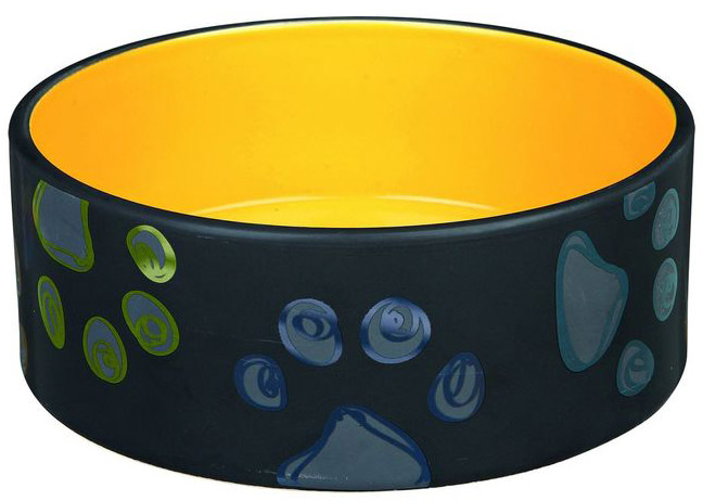 Миска Mr.Kranch керамическая для собак 420 мл черная с желтым