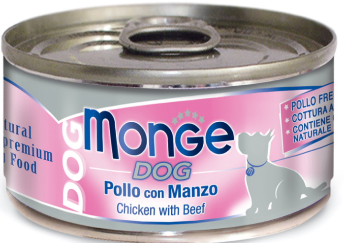 Влажный корм Monge Dog Natural для собак куриные кусочки с говядиной, консервы 95 г