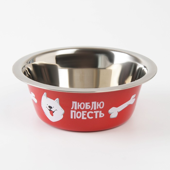 Миска Пушистое счастье металлическая для собаки «Люблю поесть», 350 мл, 13х4.5 см