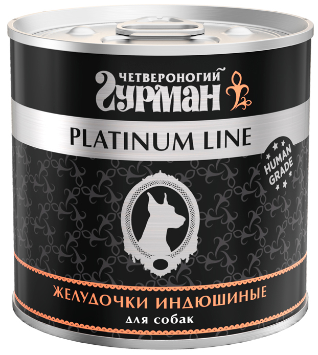 Корм Четвероногий гурман Platinum Line (в желе) для собак, желудочки индюшиные, 240 г