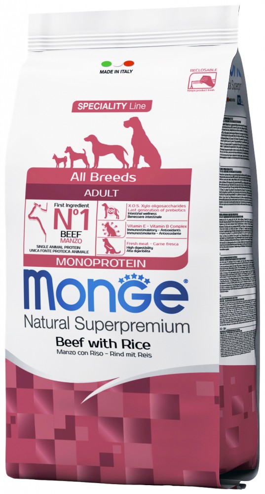 Корм сухой Monge Dog Monoprotein Beef &amp; Rice корм для собак всех пород говядина с рисом 12 кг