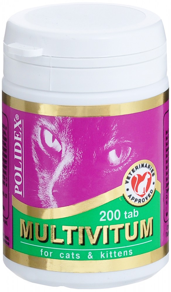 Polidex Multivitum поливитаминно-минеральный комплекс для кошек и котят, 200 таб., 75 г
