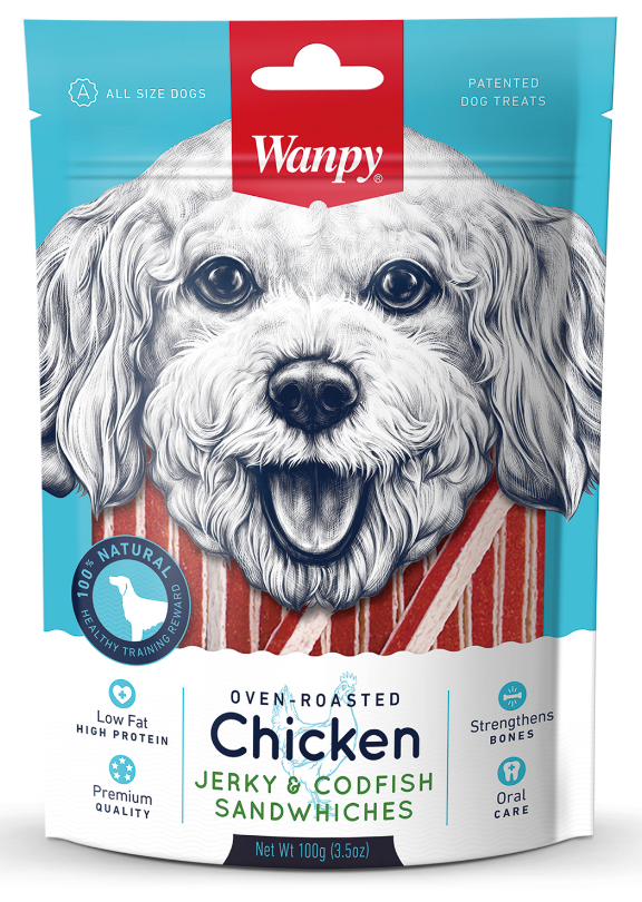 Лакомство для собак Wanpy Dog курица с треской в форме сэндвича 100 г