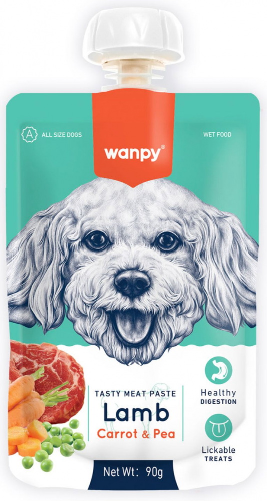 Wanpy Dog Лакомство для собак Мясной мусс из ягненка и моркови с горохом 90 г