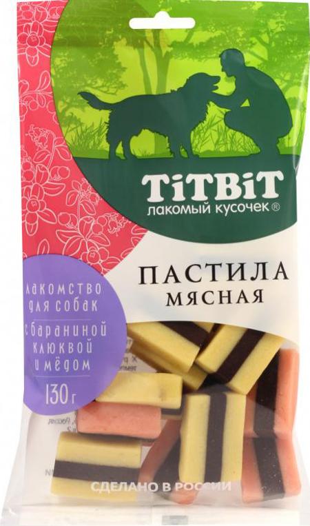 Лакомство TiTBiT для собак, пастила мясная, с бараниной, клюквой и медом, 130 г