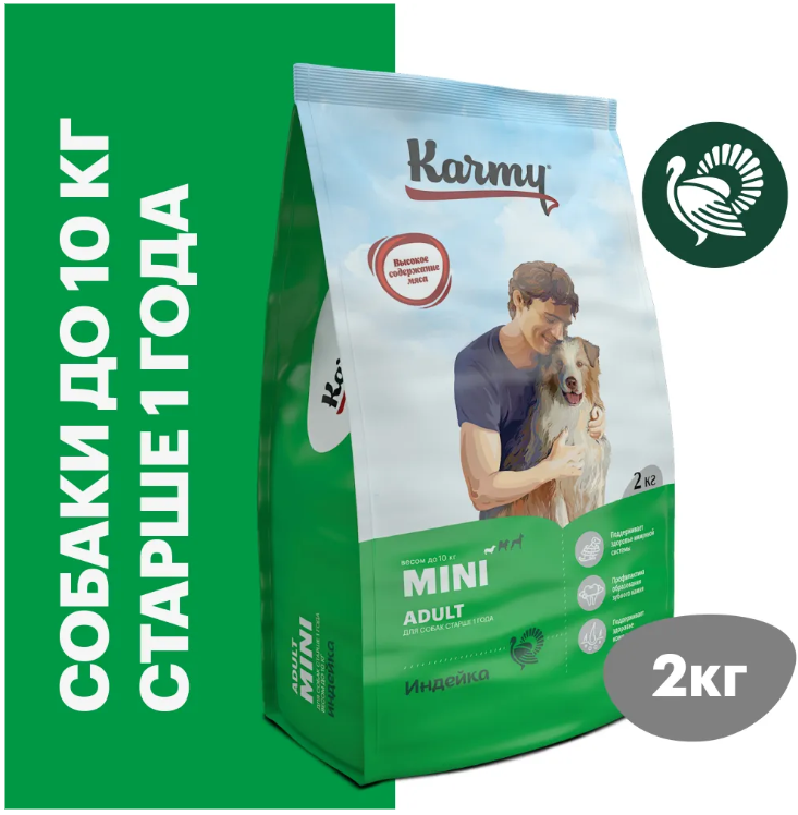 Корм Karmy MINI ADULT для взрослых собак мелких пород старше 1 года - индейка