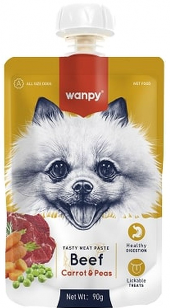Wanpy Dog Лакомство для собак Мясной мусс из говядины и моркови с горохом 90 г