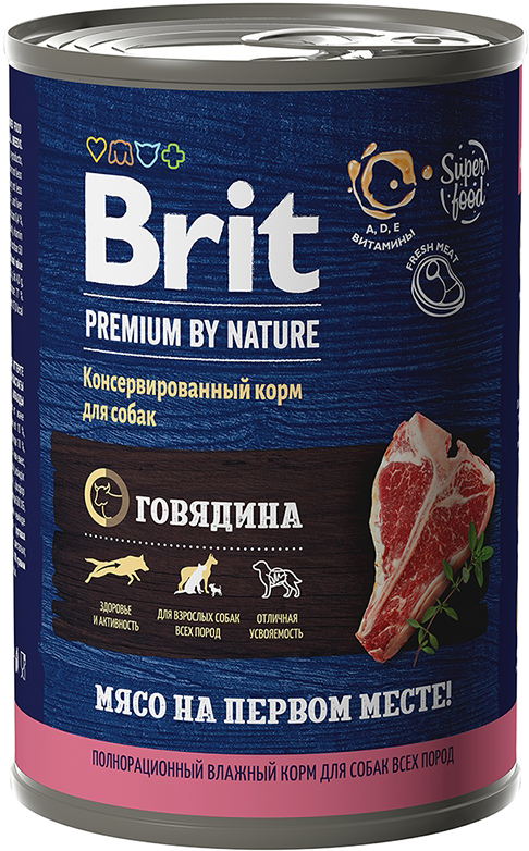 Корм Brit Premium By Nature (консерв.) для собак, с говядиной 410 г