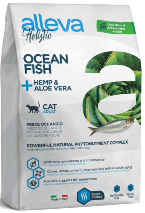 Корм Аллева Холистик для взрослых кошек, с океанической рыбой, коноплей и алое вера