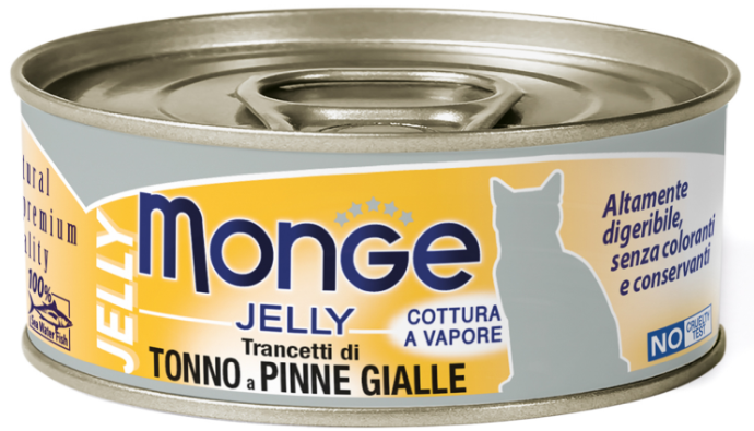 Влажный корм Monge jelly Adult cat для взрослых кошек с желтоперым тунцом, консервы 80 г