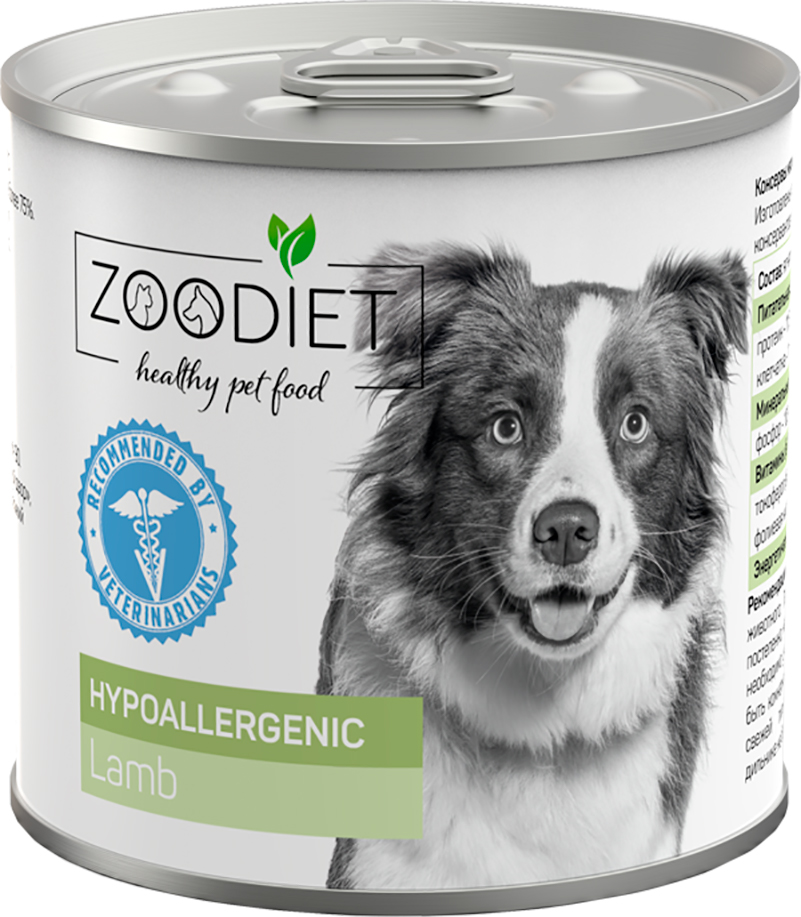 Корм Zoodiet Hypoallergenic Lamb (консерв.) для собак с чувствительным пищеварением или пищевой непереносимостью, с ягненком, 240 г