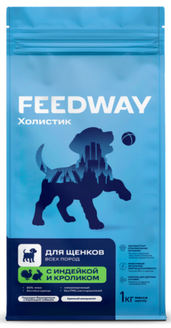 Корм Feedway Индейка и кролик монопротеиновый полнорационный для ЩЕНКОВ всех пород