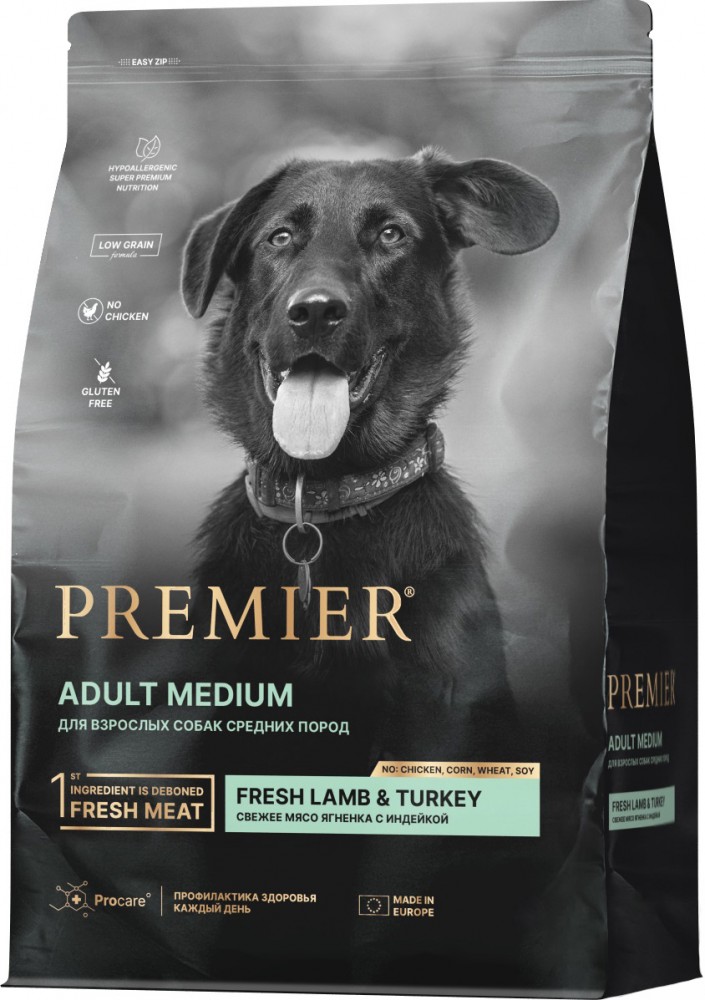 Корм Premier Dog Lamb&amp;Turkey ADULT Medium сухой корм с ягненком и индейкой для взрослых собак средних пород